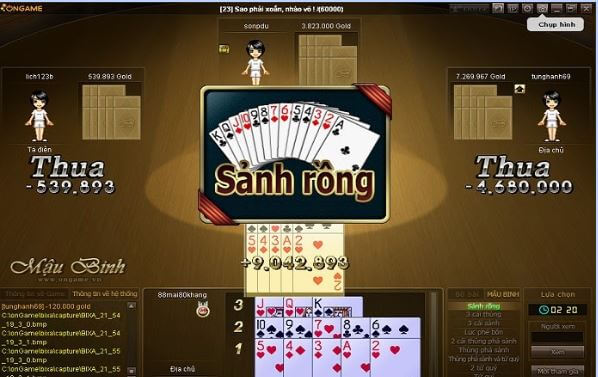 Sảnh rồng tại game mậu binh